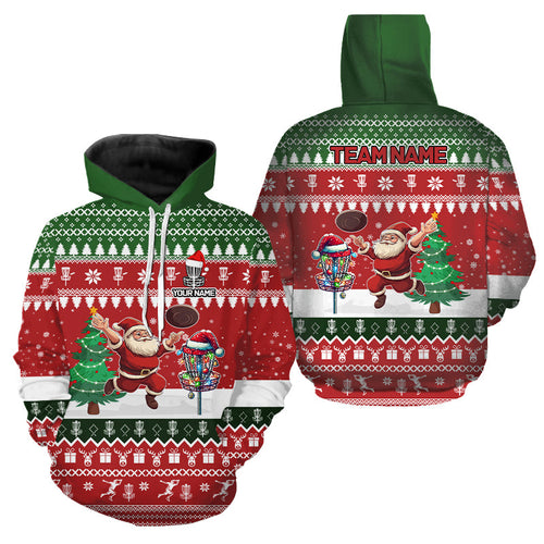 Funny ugly Christmas Santa Disc Golf Hoodies Custom Team Name Disc Golf Hoodie Xmas Outfit