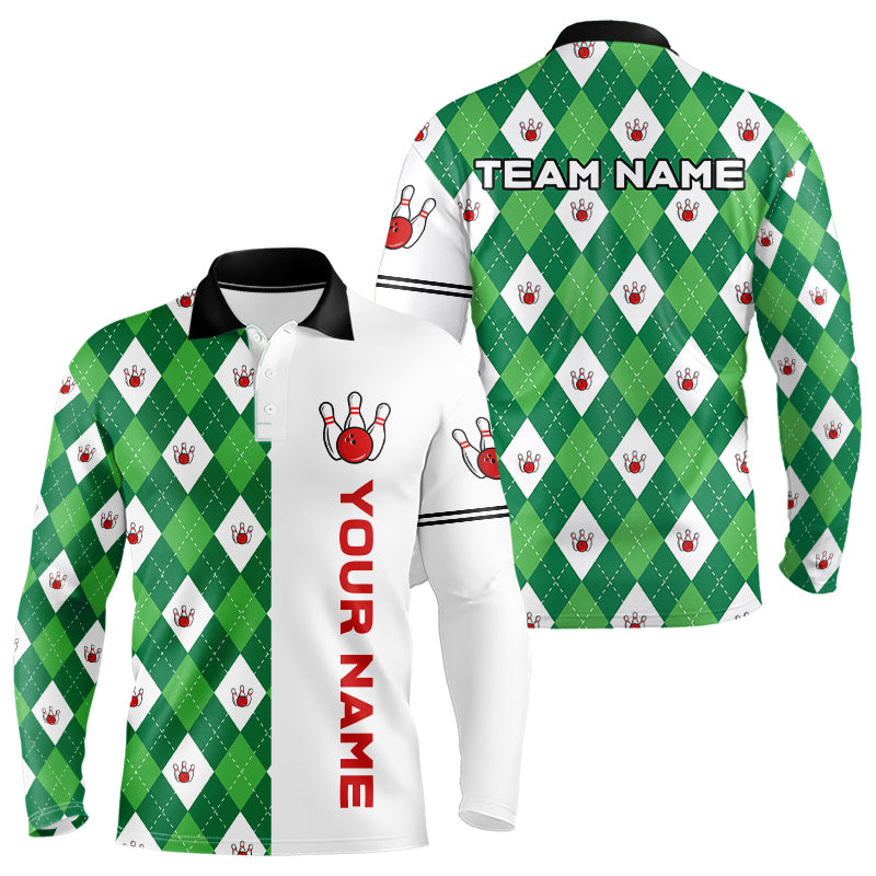 Personalized White and Green argyle pattern Bowling Shirts custom Bowling Team Jerseys