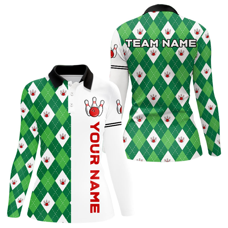 Personalized White and Green argyle pattern Bowling Shirts custom Bowling Team Jerseys