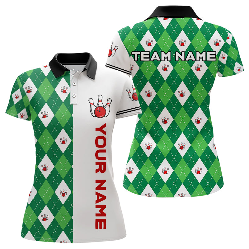 Personalized White and Green argyle pattern Bowling Shirts custom Bowling Team Jerseys