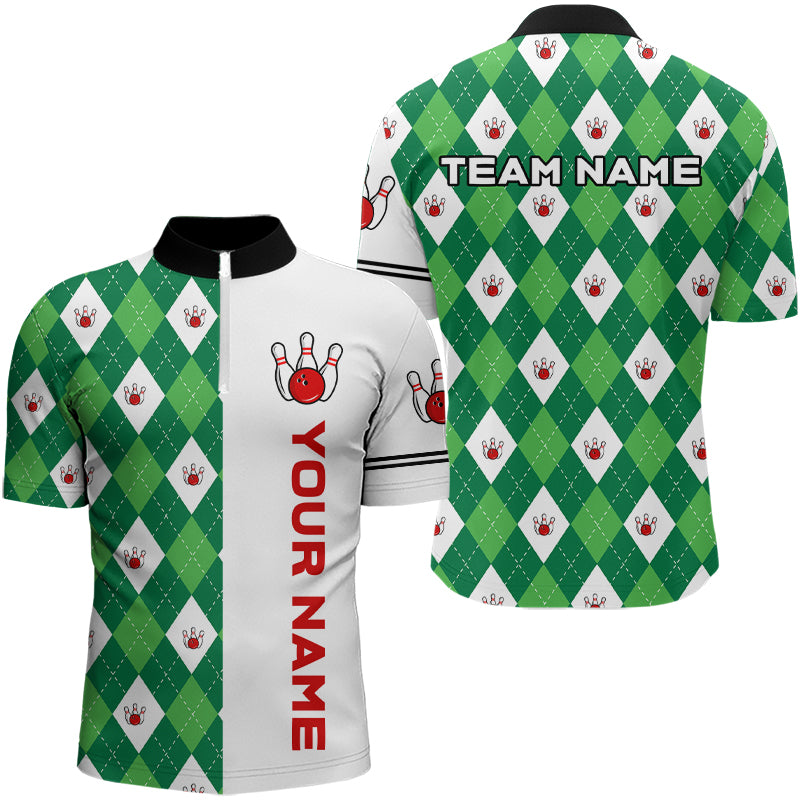Personalized White and Green argyle pattern Bowling Shirts custom Bowling Team Jerseys