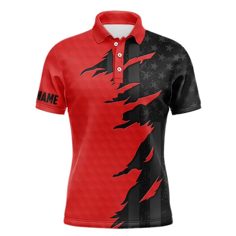 Personalized golf polos shirts custom red golf ball skin black American flag golf apparel
