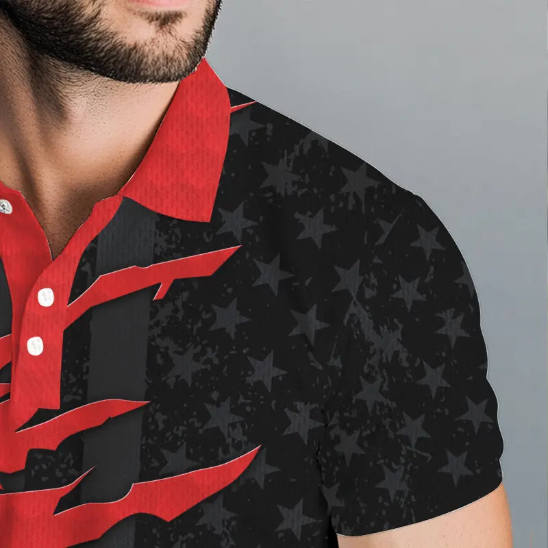 Personalized golf polos shirts custom red golf ball skin black American flag golf apparel