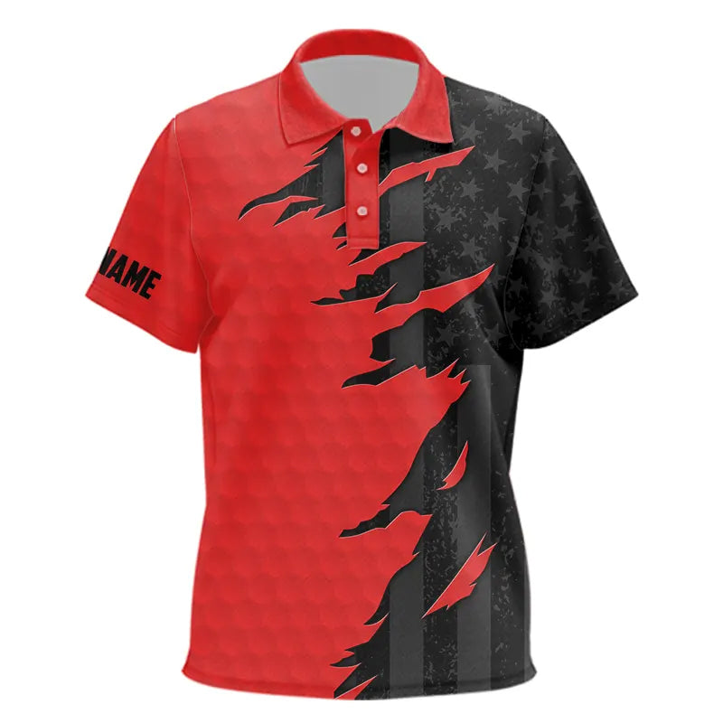 Personalized golf polos shirt custom red golf ball skin black american flag golf apparel