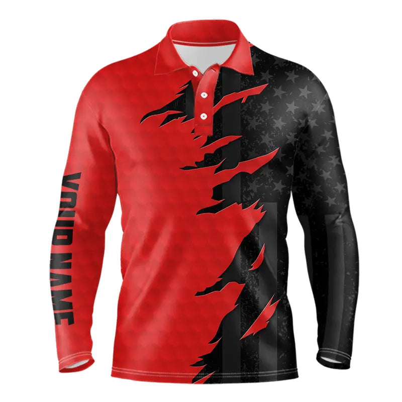 Personalized golf polos shirts custom red golf ball skin black American flag golf apparel