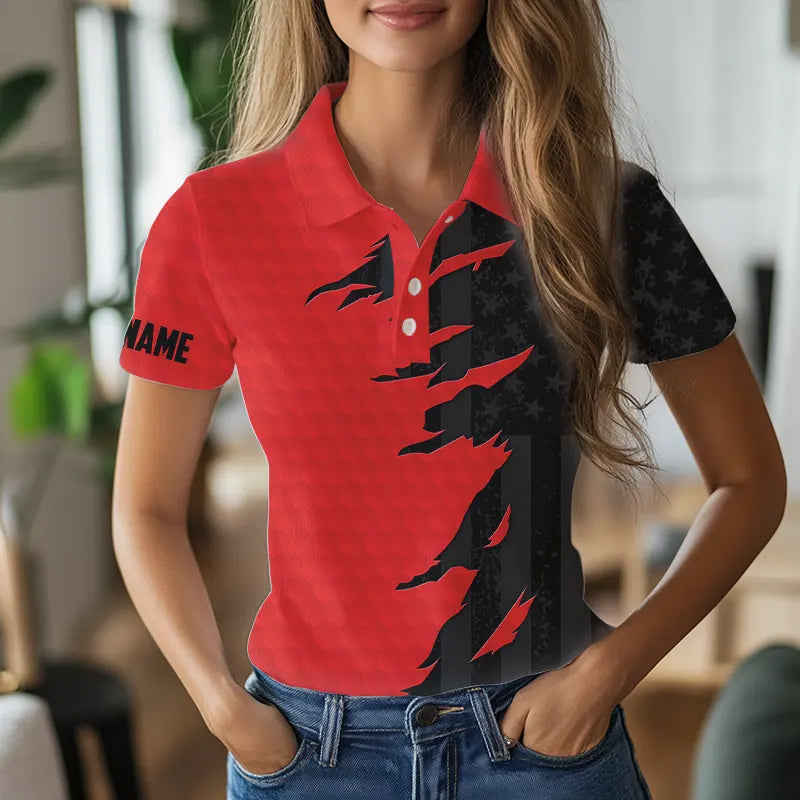 Personalized golf polos shirt custom red golf shirts black American flag golf apparel