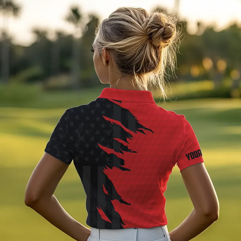 Personalized golf polos shirt custom red golf shirts black American flag golf apparel