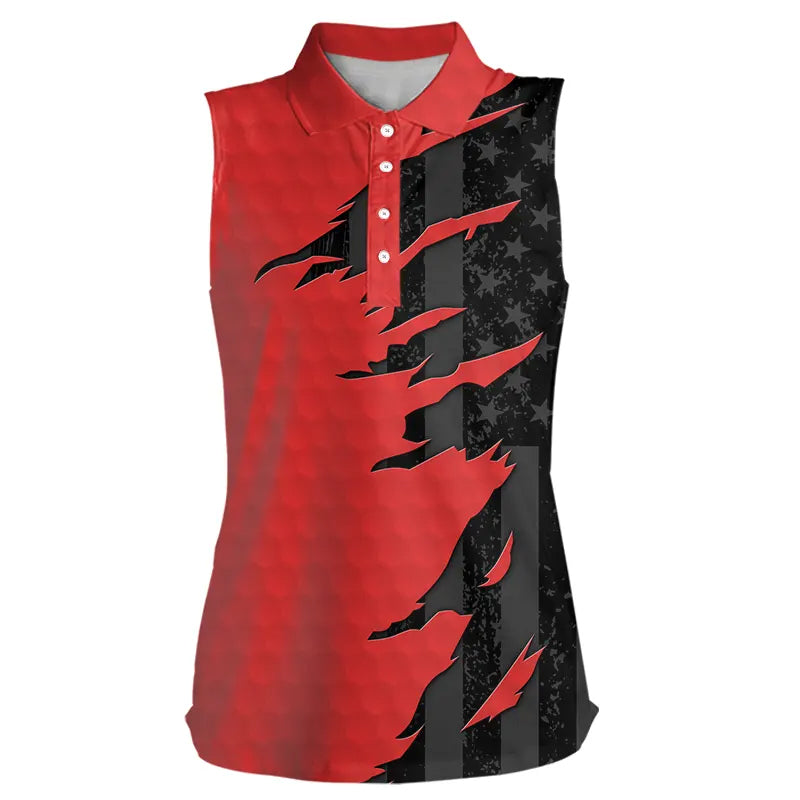 sleeveless golf polos shirts red golf ball skin black American flag golf apparel