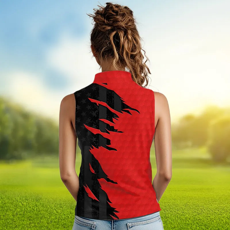sleeveless golf polos shirts red golf ball skin black American flag golf apparel