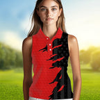 sleeveless golf polos shirts red golf ball skin black American flag golf apparel