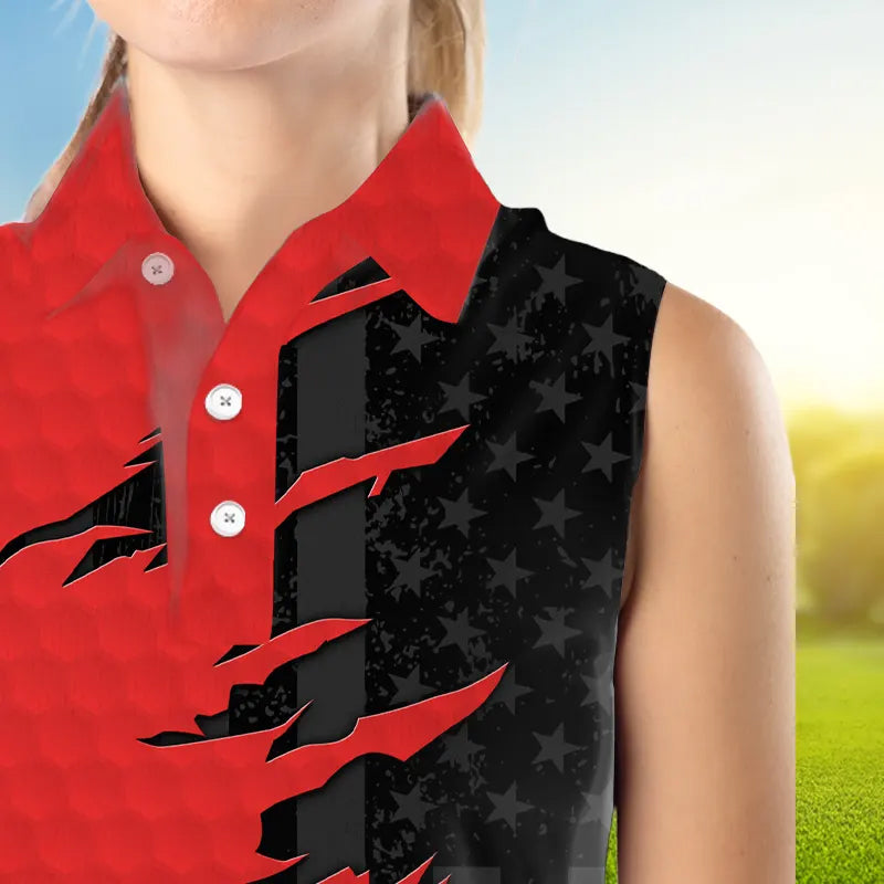 sleeveless golf polos shirts red golf ball skin black American flag golf apparel
