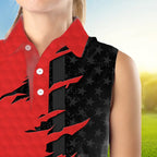 sleeveless golf polos shirts red golf ball skin black American flag golf apparel