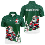 Christmas Santa Bowling Polo, Quarter Zip Shirts Custom Christmas Bowling Team Jerseys