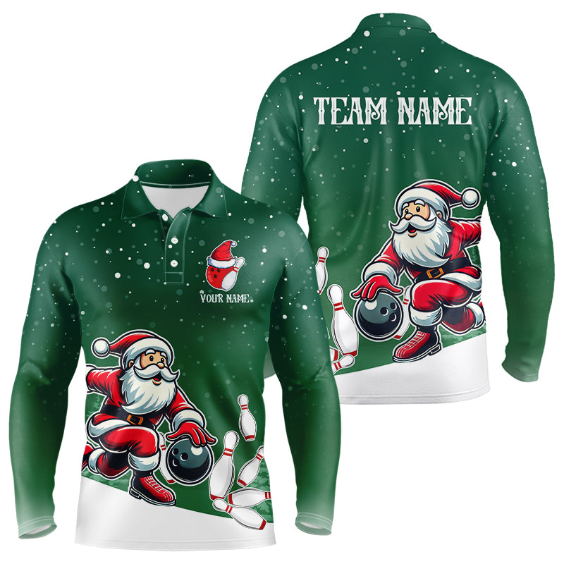 Christmas Santa Bowling Polo, Quarter Zip Shirts Custom Christmas Bowling Team Jerseys