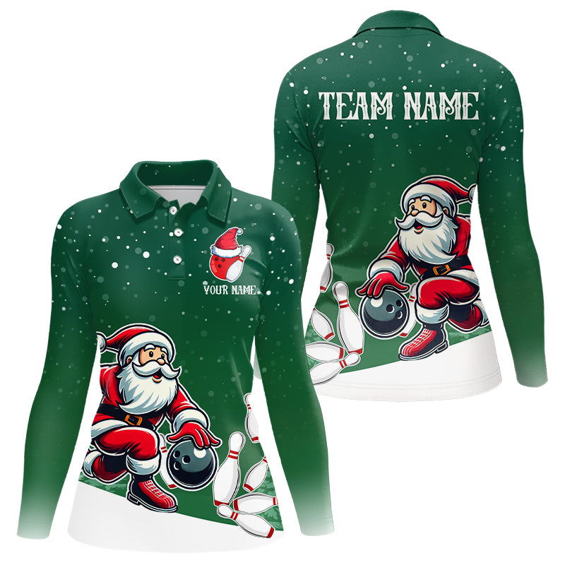 Christmas Santa Bowling Polo, Quarter Zip Shirt Custom Christmas Bowling Team Jersey