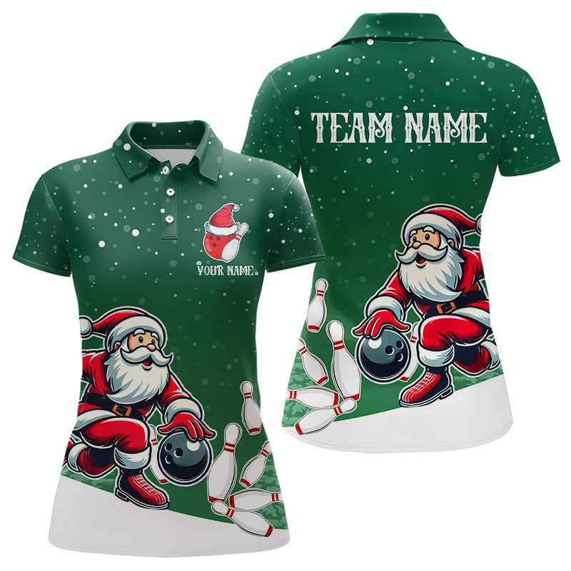 Christmas Santa Bowling Polo, Quarter Zip Shirt Custom Christmas Bowling Team Jersey