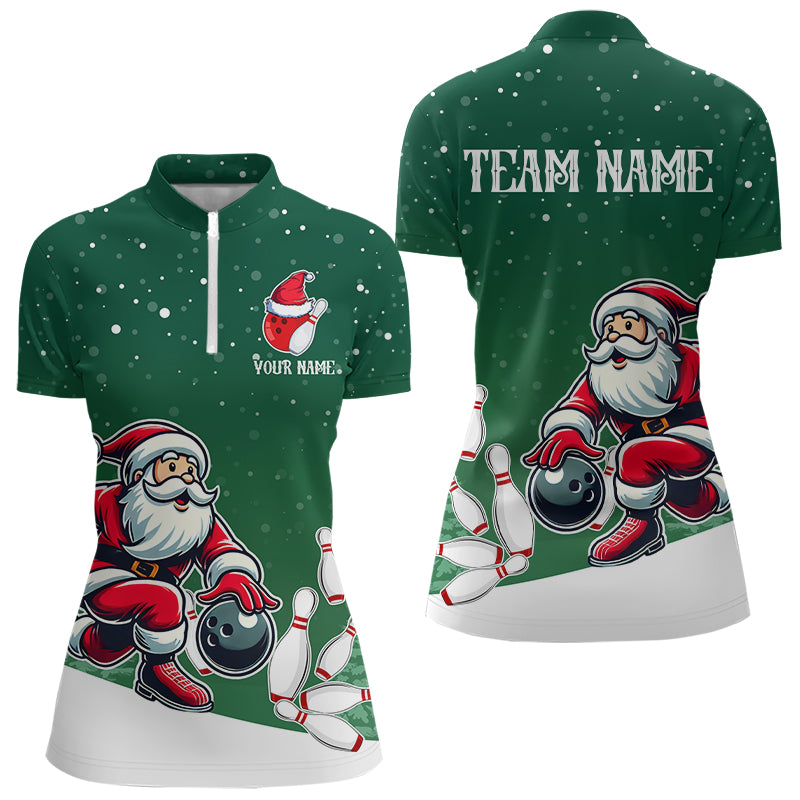 Christmas Santa Bowling Polo, Quarter Zip Shirt Custom Christmas Bowling Team Jersey