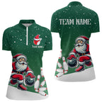 Christmas Santa Bowling Polo, Quarter Zip Shirt Custom Christmas Bowling Team Jersey