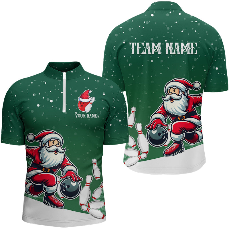 Christmas Santa Bowling Polo, Quarter Zip Shirts Custom Christmas Bowling Team Jerseys