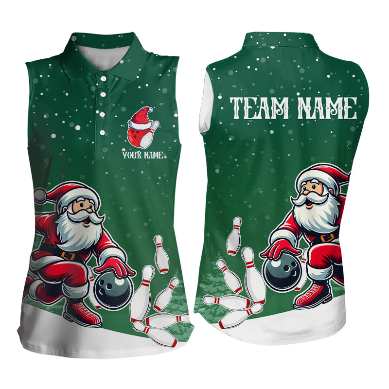 Christmas Santa Bowling Sleeveless Polo Shirts Custom Christmas Bowling Team Jerseys