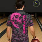 Black Skull camo pink ribbon pattern breast cancer bowling Hawaiian Shirt custom bowling team jersey