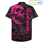 Black Skull camo pink ribbon pattern breast cancer bowling Hawaiian Shirt custom bowling team jersey