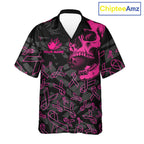 Black Skull camo pink ribbon pattern breast cancer bowling Hawaiian Shirt custom bowling team jersey