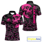 Black Skull camo pink ribbons pattern breast cancer bowling shirt custom bowling team jerseys
