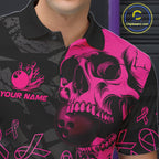 Black Skull camo pink ribbons pattern breast cancer bowling shirt custom bowling team jerseys
