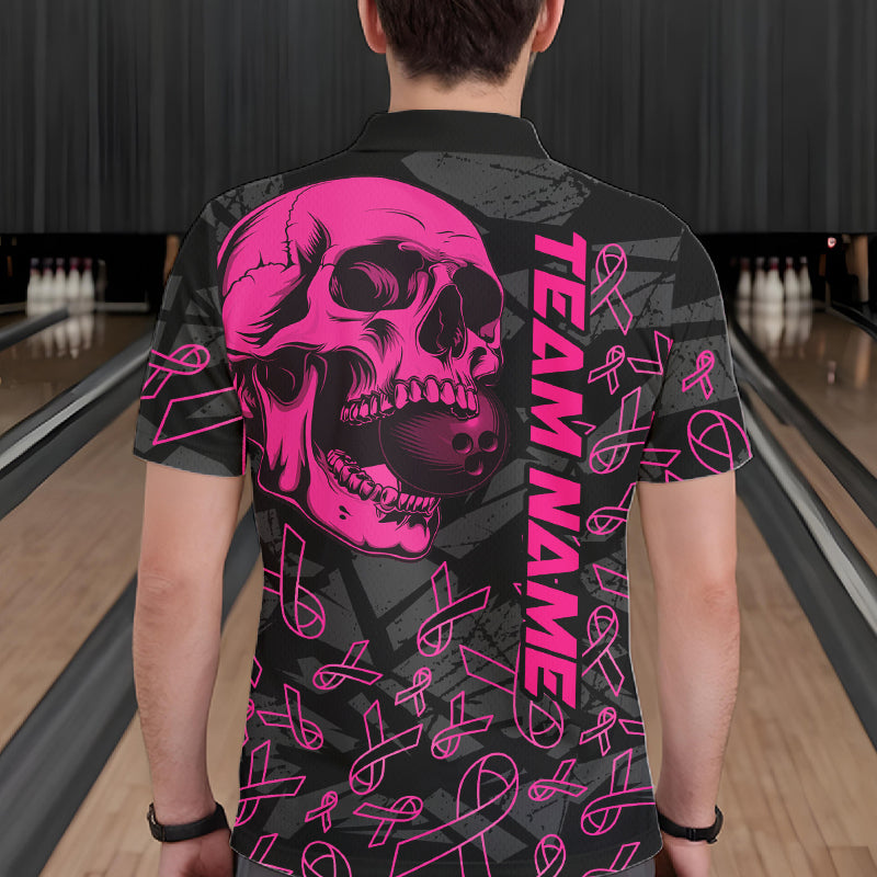 Black Skull camo pink ribbons pattern breast cancer bowling shirt custom bowling team jerseys