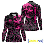 Black Skull camo pink ribbon pattern breast cancer bowling shirt custom bowling team jersey