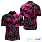 Black Skull camo pink ribbons pattern breast cancer bowling shirt custom bowling team jerseys