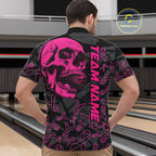Black Skull camo pink ribbons pattern breast cancer bowling shirt custom bowling team jerseys