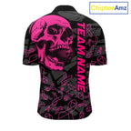 Black Skull camo pink ribbons pattern breast cancer bowling shirt custom bowling team jerseys