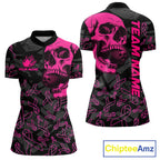 Black Skull camo pink ribbon pattern breast cancer bowling shirt custom bowling team jersey