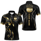 Black and Gold crown Bowling ball Polo, Quarter Zip Shirts Custom Bowling Team jerseys