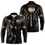 Black and Gold crown Bowling ball Polo, Quarter Zip Shirts Custom Bowling Team jerseys