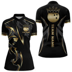 Black and Gold crown Bowling ball Polo, Quarter Zip Shirts Custom Bowling Team jerseys