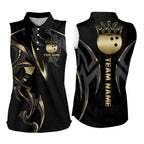 Black and Gold crown Bowling ball Sleeveless Polo Shirt Custom Bowling Team jerseys