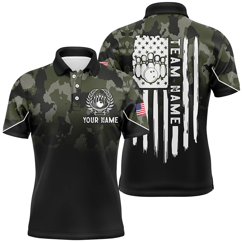 Black green camo polo bowling shirts Custom American flag patriotic bowling team league jerseys