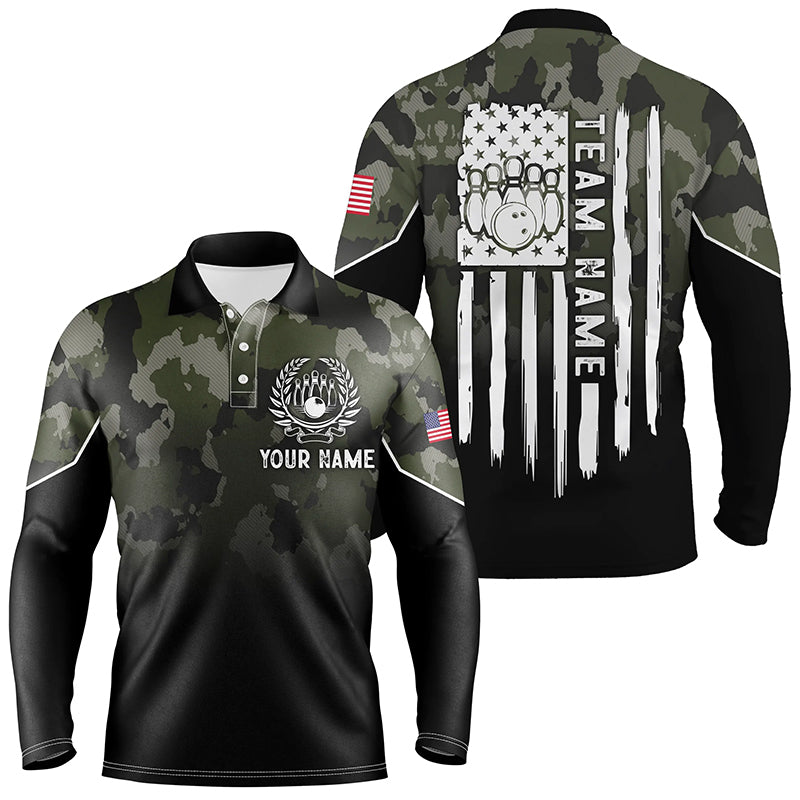 Black green camo polo bowling shirts Custom American flag patriotic bowling team league jerseys