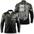 Black green camo polo bowling shirts Custom American flag patriotic bowling team league jerseys