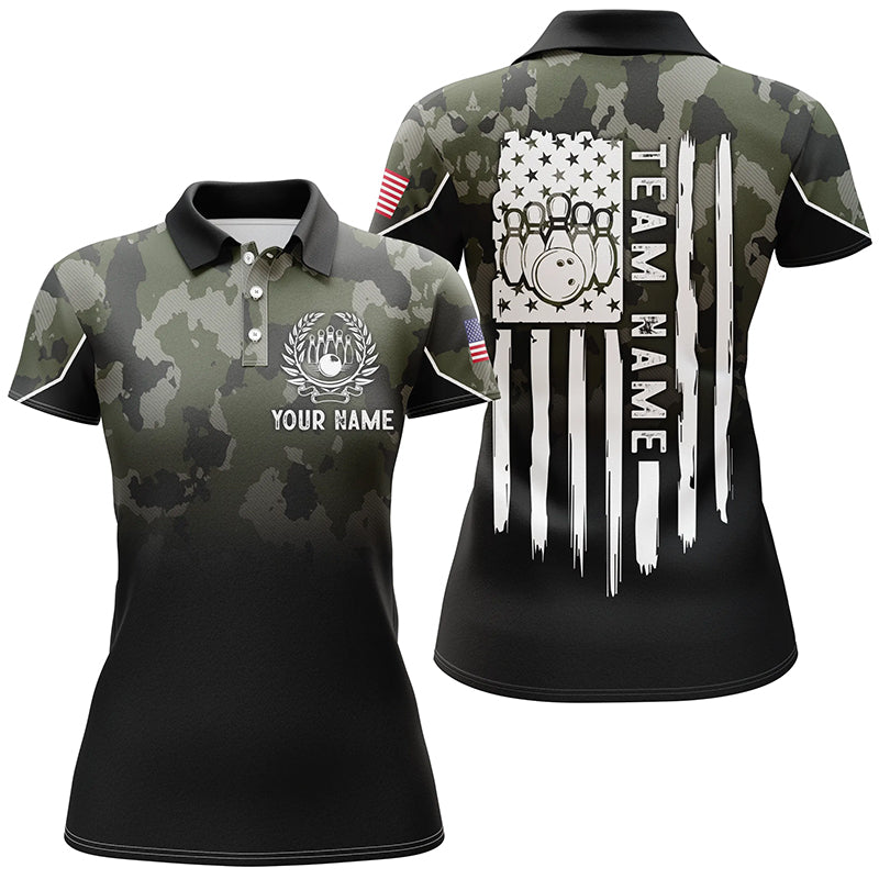 Black green camo bowling polo shirts Custom American flag patriotic bowling team league jerseys