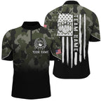 Black green camo 's bowling Quarter Zip shirts Custom American flag patriotic bowling team jerseys