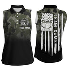 Black green camo sleeveless polo shirts Custom American flag patriotic bowling team jerseys