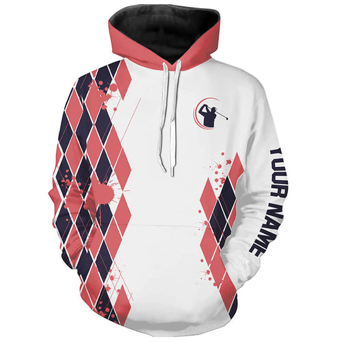 Blue and Pink argyle pattern White Golf Hoodies Custom golf clothing