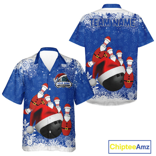 Bowling Hawaiian Shirt Custom Funny Christmas snowflake Santa Bowling Ball pins Team Jersey