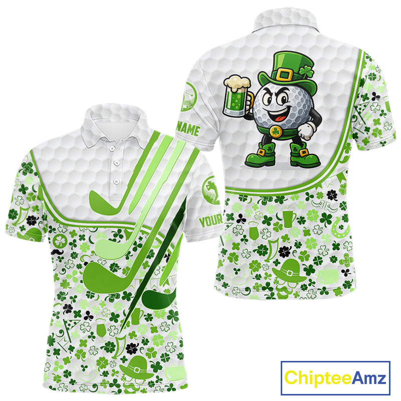 Personalized Funny Golf beer Green clover pattern golf clubs St Patrick's Day golf polo shirt