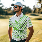Personalized Funny Golf beer Green clover pattern golf clubs St Patrick's Day golf polo shirt