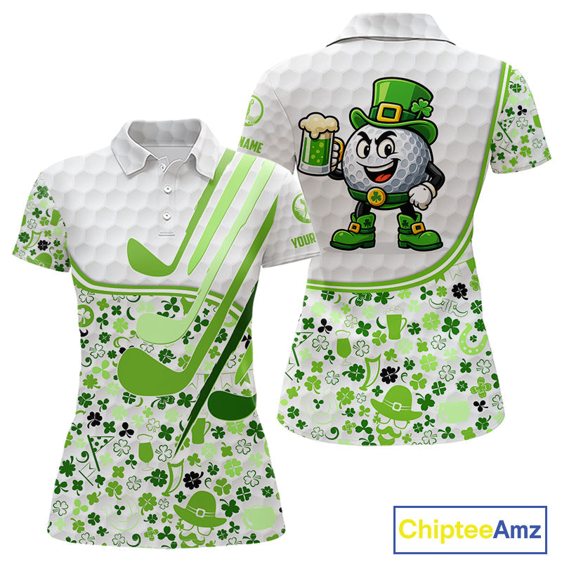 Personalized Funny Golf beer Green clover pattern golf clubs St Patrick's Day polo shirt